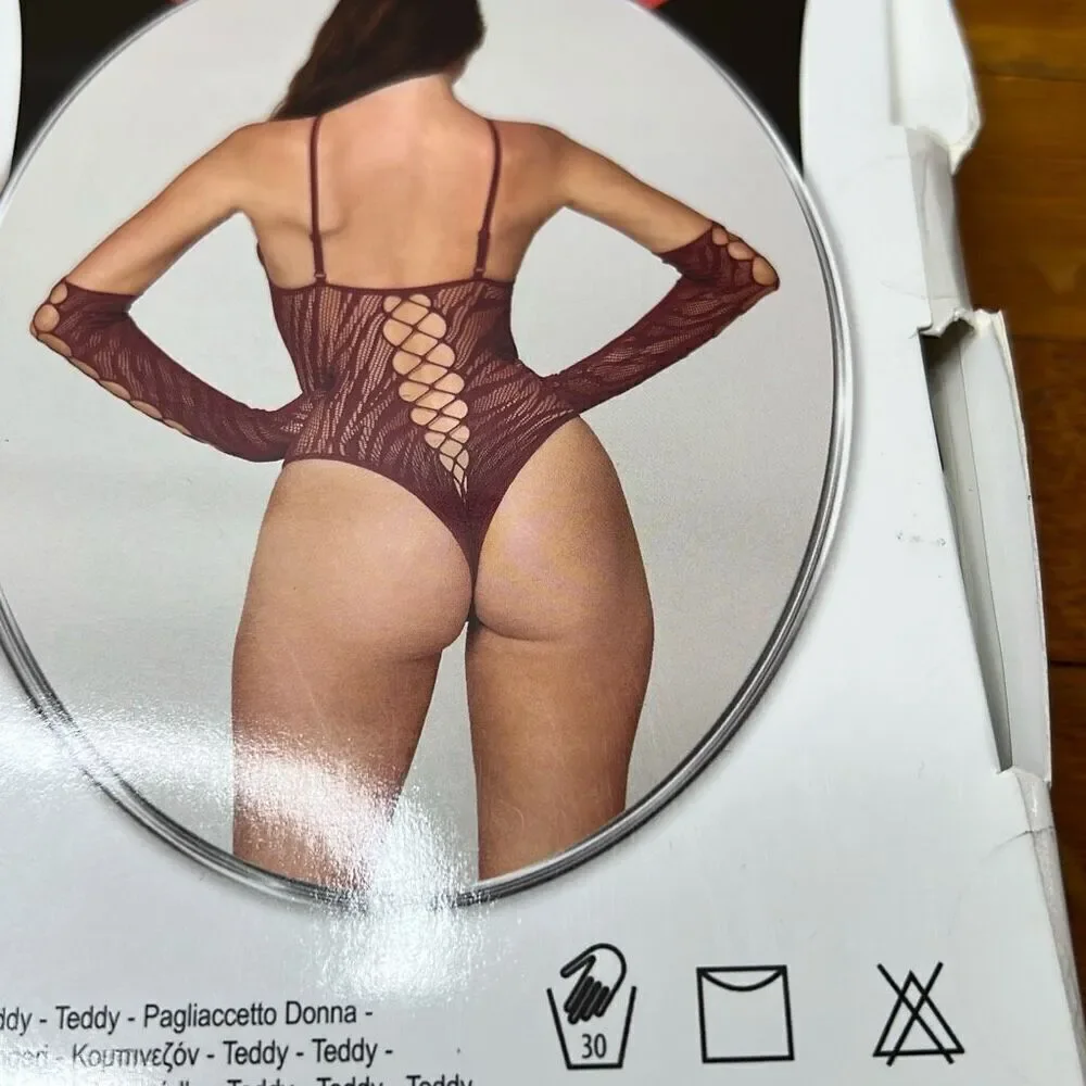 Dreamgirl Seamless Zebra Fishnet Teddy And Glove Set Burgundy One Size New